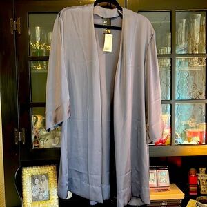 NWT H&M Satin Robe — Gray/Blue XS-S Loungewear Sleep Kimono Wrap